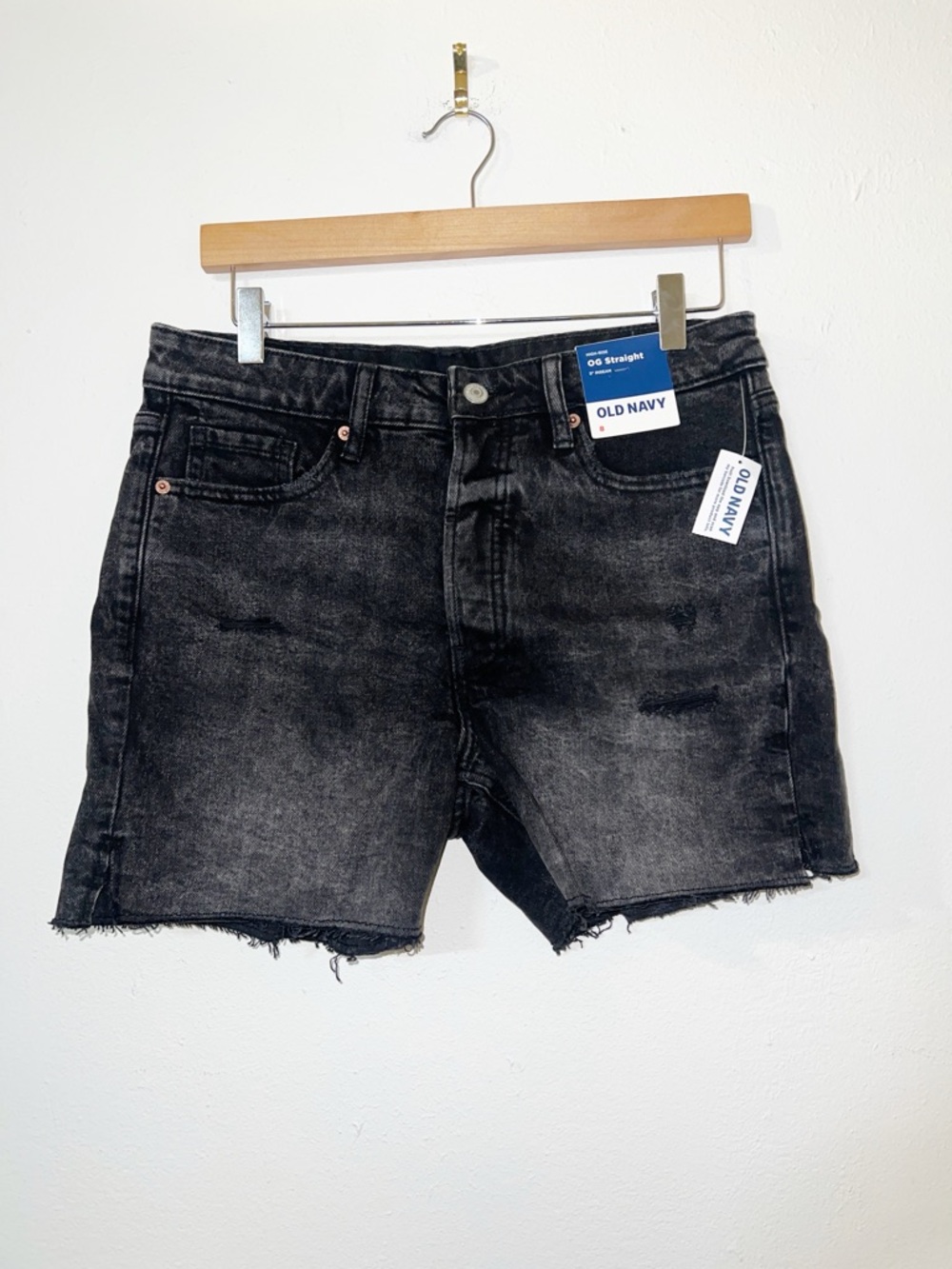 Old Navy Charcoal Button Fly High-Rise OG Straight Raw Hem Jean Shorts